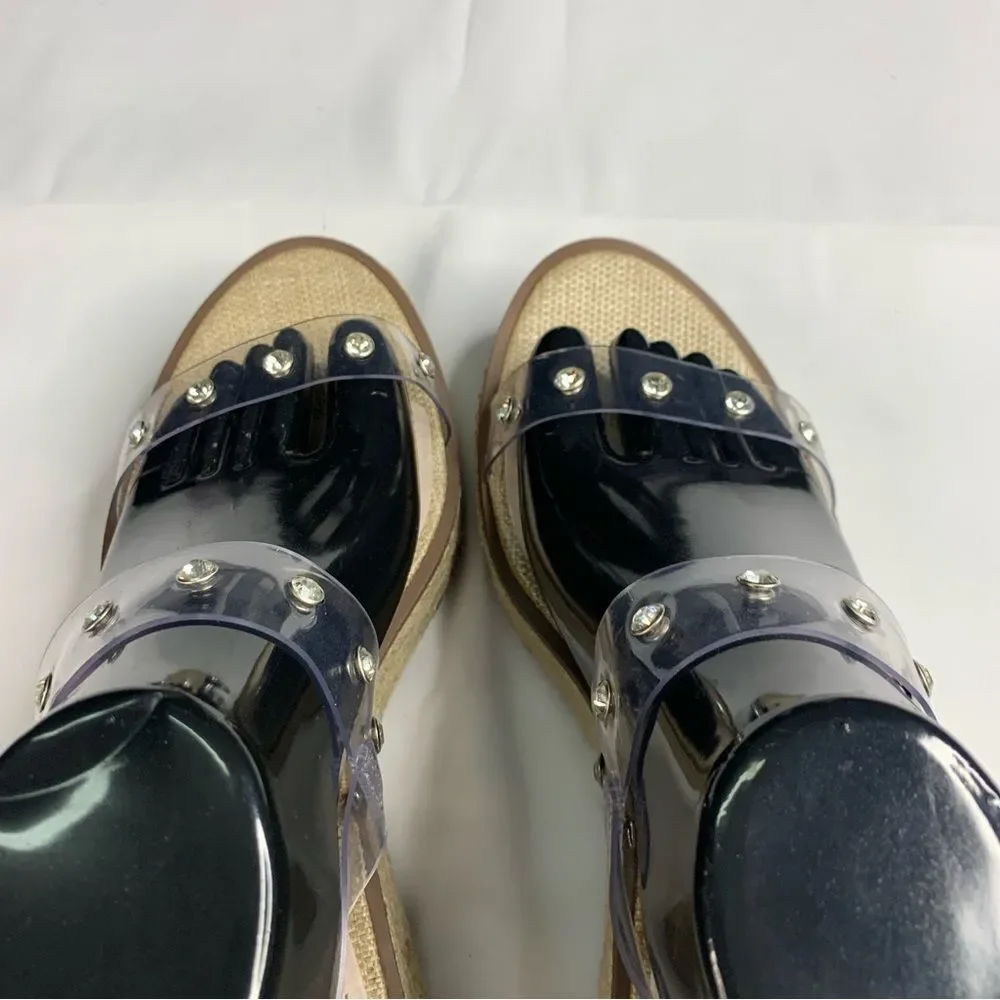 Schutz Cristiane Embellished Platform Sandal Espadrille Sandals Rhinestones 8.5